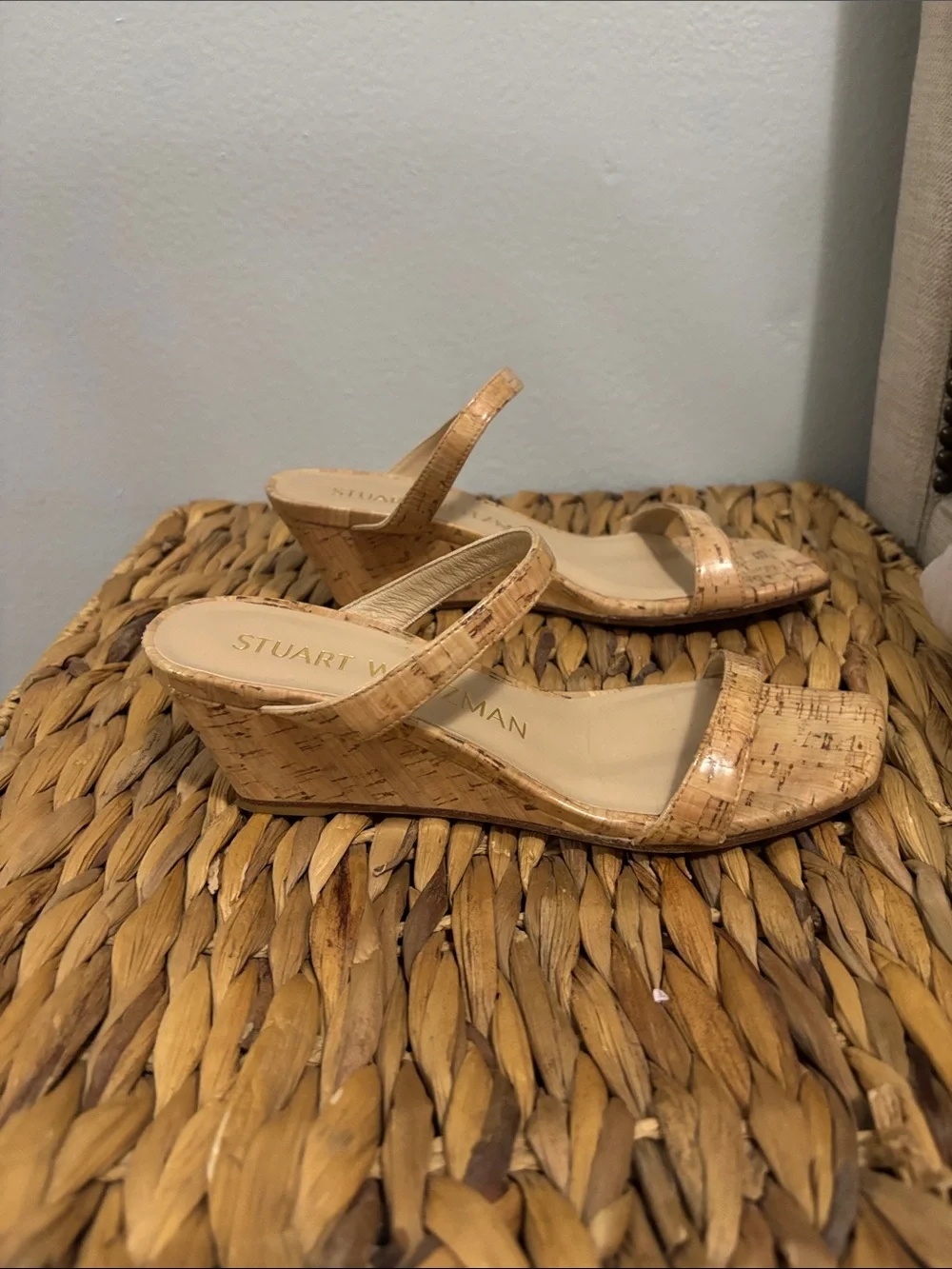 Stuart Weitzman Cork-Textured Strap Sandals - Natural wedges size 6 - Picture 2 of 6